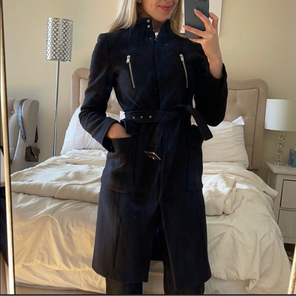 Zara wool belted long black coat